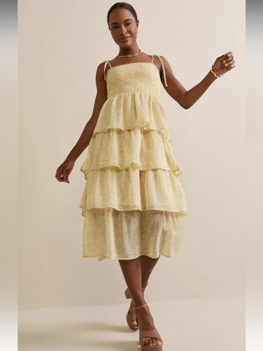 Francesca's Kelly Tiered Floral Midi Dress M